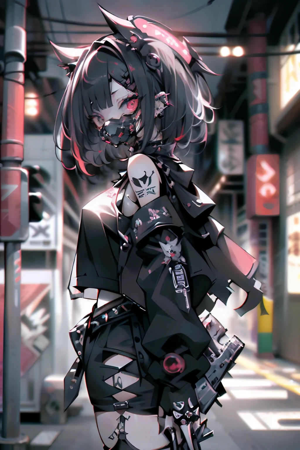 (official art,unity 8k wallpaper,ultra detailed,High quality,best quality),
(zentangle, mandala, tangle, entangle:0.6),(red, black),flat color,limited palette,low contrast,(1girl:1.2),solo,serafuku,long straight black hair,lycoris flower,(goat skull:1.3),(horror),(gloomy),blood,(gasmask:1.3),