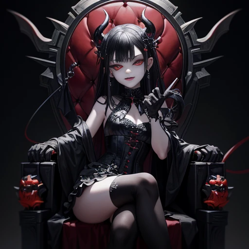 A baby-demon with fiery red eyes and tiny, sharp horns sits perched on a plush, obsidian throne. The artist, Liu Chang, has expertly crafted this masterpiece with impeccable attention to detail and the highest quality standards. Rendered in stunning 8K resolution, this cyberpunk-inspired artwork at the Pisif Art Station captures the essence of Guwiz style. Assisting in the creative conception is the renowned artist, Sakimican Frank Franzeta. The baby-demon's goth makeup enhances its captivating appearance, with a smoky eye and jet-black lipstick that accentuates its mischievous grin. With short, sleek hair framing its impish face, the baby-demon wears a gothic-inspired ensemble - a black hood