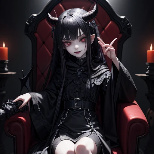 A baby-demon with fiery red eyes and tiny, sharp horns sits perched on a plush, obsidian throne. The artist, Liu Chang, has expertly crafted this masterpiece with impeccable attention to detail and the highest quality standards. Rendered in stunning 8K resolution, this cyberpunk-inspired artwork at the Pisif Art Station captures the essence of Guwiz style. Assisting in the creative conception is the renowned artist, Sakimican Frank Franzeta. The baby-demon's goth makeup enhances its captivating appearance, with a smoky eye and jet-black lipstick that accentuates its mischievous grin. With short, sleek hair framing its impish face, the baby-demon wears a gothic-inspired ensemble - a black hood