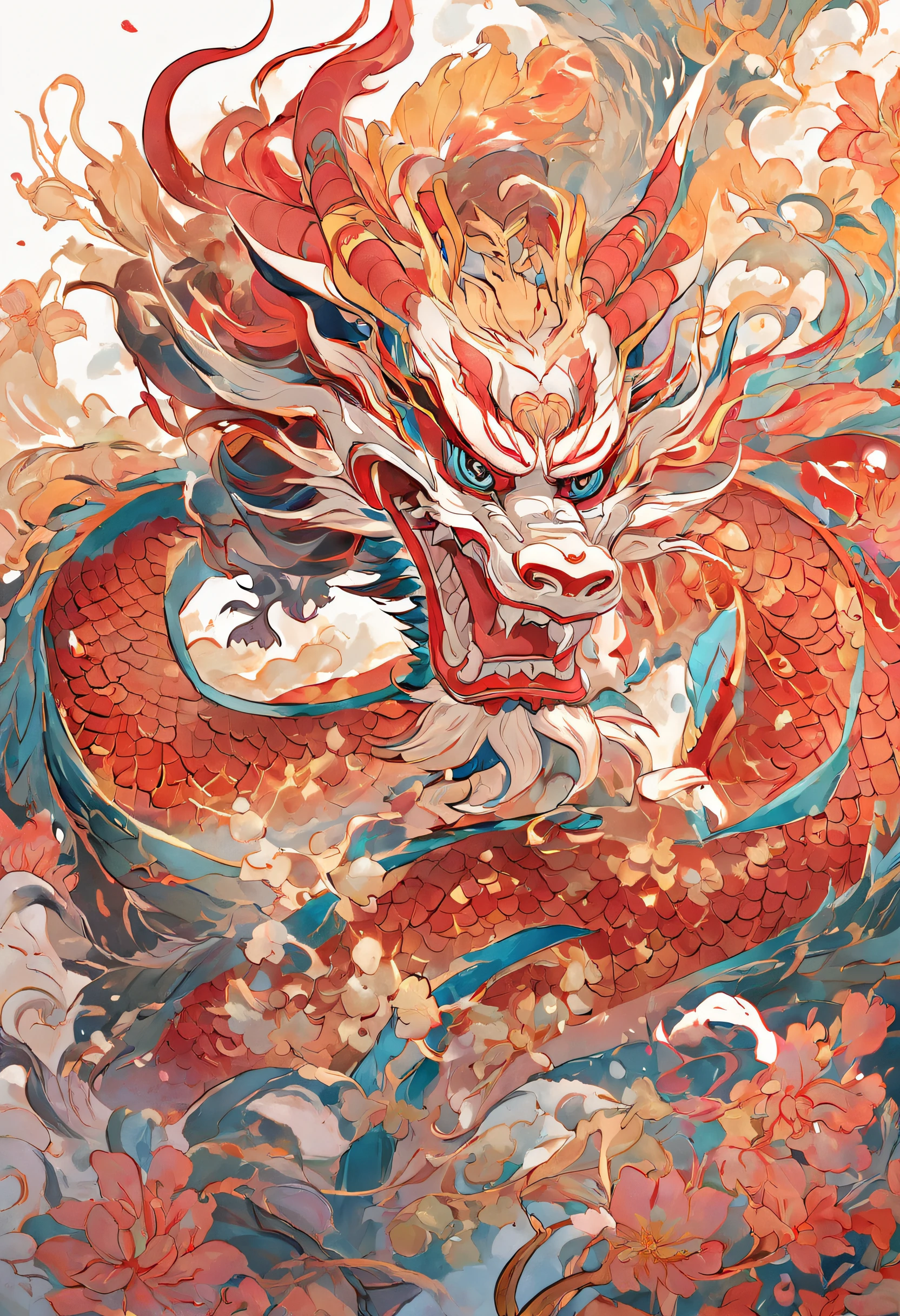 (cloisonne:1.2), White background , Chinese dragon, Oriental elements, Reasonable design, clear lines, (linear art, monochrome)