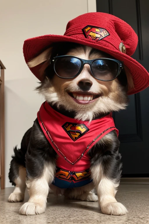 Collie or Border Collie dog with abnormal coat, tamanho gigantesco, cor da pelagem muito longa e albina, he's got his tongue out, expression of great happiness upon seeing the owner, (((wears only Marvel or DC superhero uniforms))), ((He wears 3D cinema glasses on his eyes)),l, on the right side there is a plastic bowl with many bone-shaped cookies inside., ao seu lado esquerdo uma bola colorida, brincando com seus Brinquedos em um lindo quarto fofo, Dog with an expression of happiness when he sees his owner, Cachorro com boca aberta, breed dog , German Dwarf Spitz, Lulu of Pomerania, Maltese ,Yorkshire Terrier, lindo Maltese posando para uma foto usando roupas fofas, fofo usando vestido fofo de princesa, luxurious hat, ties, Bandanas, vestido, cores fofas, children'dog clothing colors. low angle view, eye level shot (virilha),Just huge morbid thighs, gordinhas, extremamente grossas;,rima de trabalho, melhor qualidade, (Vista frontal), (vista da minhoca'olhos), perspectiva do olho do minhoca, low angle.