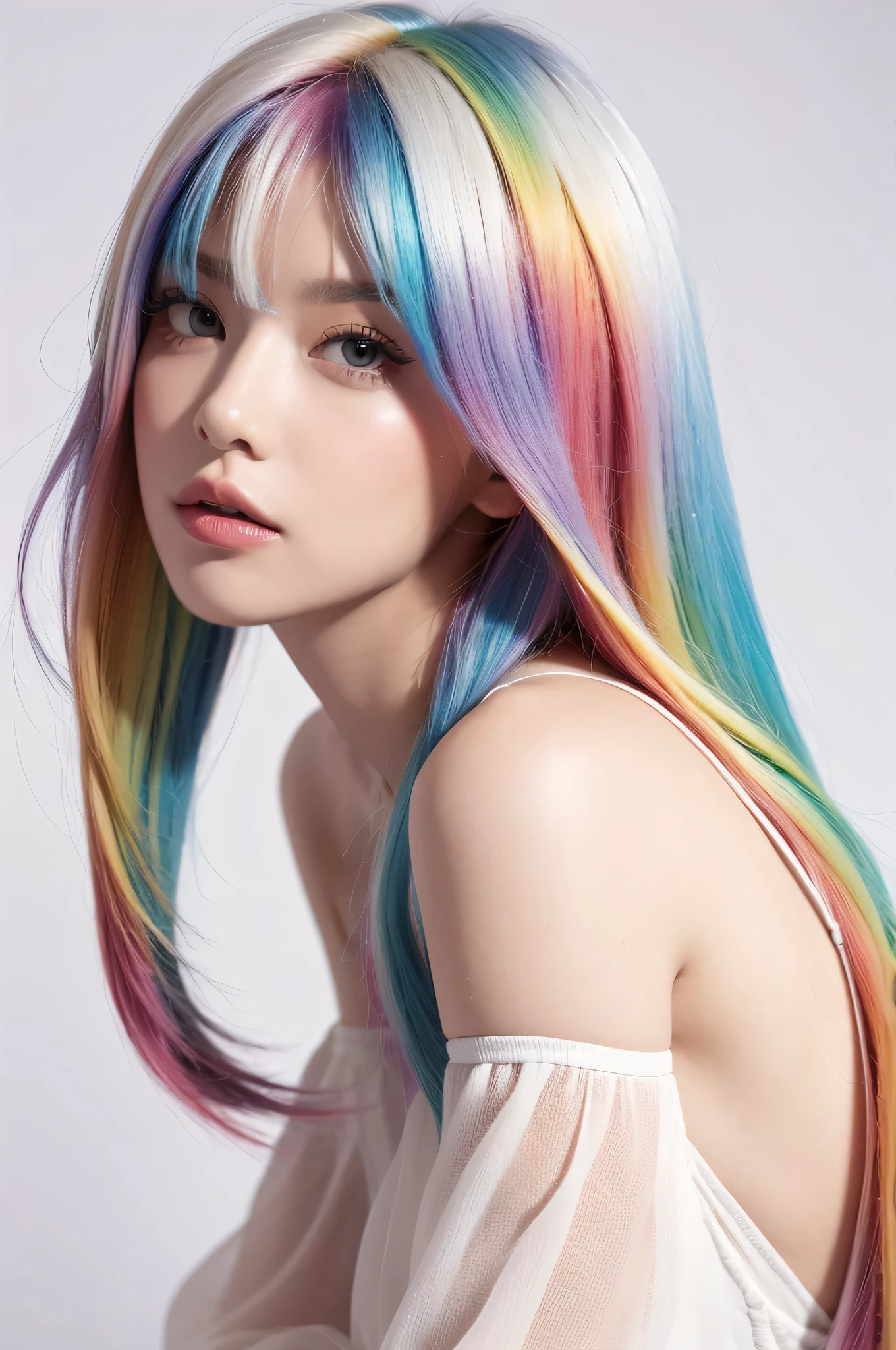 Miss,rainbow hair, pure white background