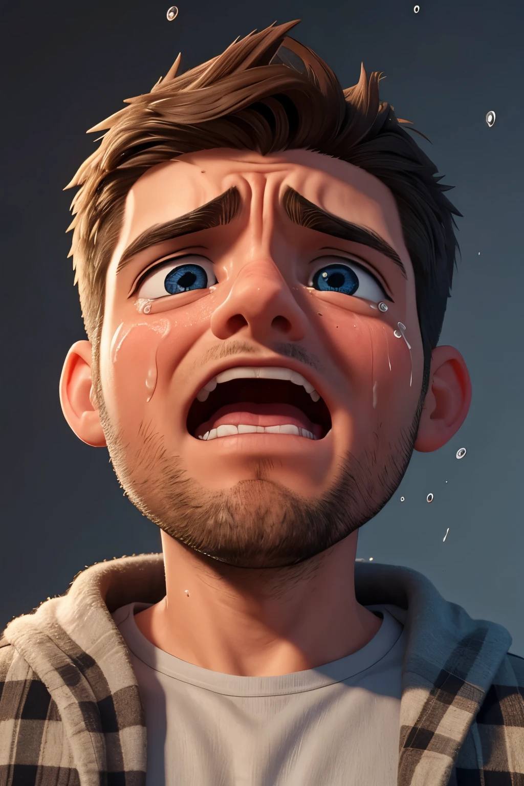 adult man crying like a child, olhos grandes, crying tears falling spoiled 4k ultra realistic