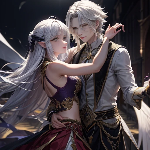 A young demon, 23 years old, with a mesmerizing blend of ethereal beauty and devilish allure. This masterpiece of art, captured in the highest quality resolution, portrays a single figure with ivory-white hair cascading down their shoulders, contrasting beautifully against their piercing purple eyes that emit a mysterious glow. The demon stands in a pose that exudes confidence, adorned in a stylish crop top and a flowing skirt that dances with the slightest movement. Their lips are gently parted, revealing a hint of a mischievous smile, while a delicate blush adds a touch of innocence to their otherworldly features. The scene is set under the moonlit night, where vibrant flowers bloom under the enchanting rays of the sun, casting a soft, eth