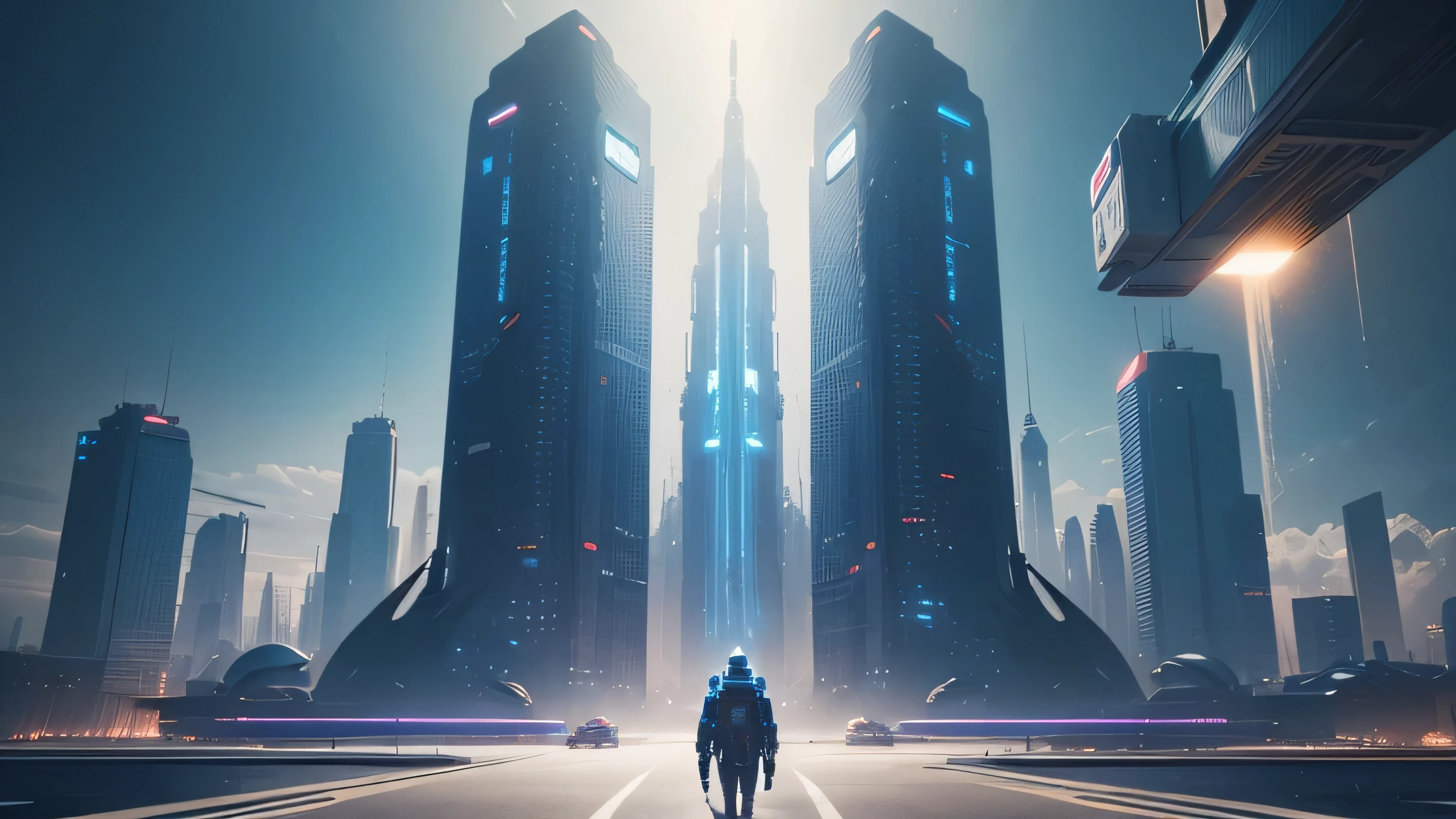 (best quality,4K,8k,high resolution,masterpiece:1.2),Super detailed,(actual,photoactual,photo-actual:1.37),Close-up of cityscape,(Bright blue,futuristic) color palette,The album cover,The album cover,futuristic technology,nanquan,Inspired by Ding Yunpeng,The album cover,8k,8k,Poster,in the near future,futuristic city,new The album cover,Looking to the future,Inspired by Cheng Jiasui,critical art