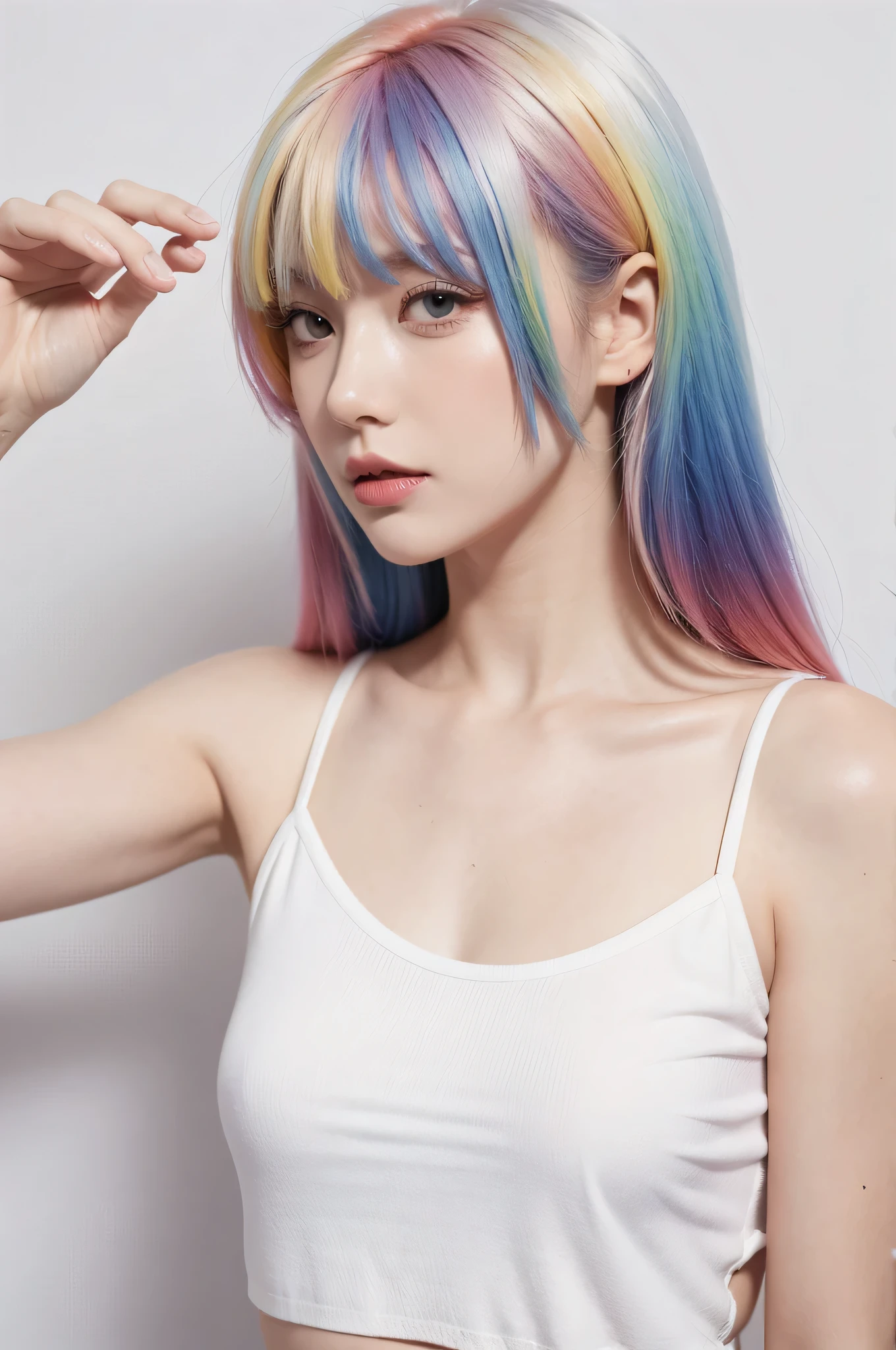 miss,rainbow hair, pure white background