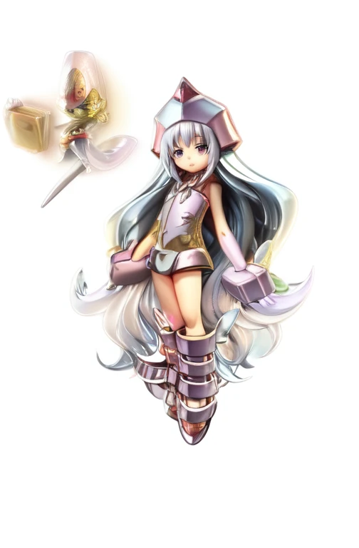 Close-up of red-headed cartoon characters, Cartoon Cute, chibi, inspired by Puru, official art, Very good, Popmart style, masterpiece, best quality, 3d model, lifelike, Rich details, HD render mixer, clay material, Big watery eyes, 白色底稿 Japanese role playing game characters, Japanese role playing game characters，With smooth silver armor