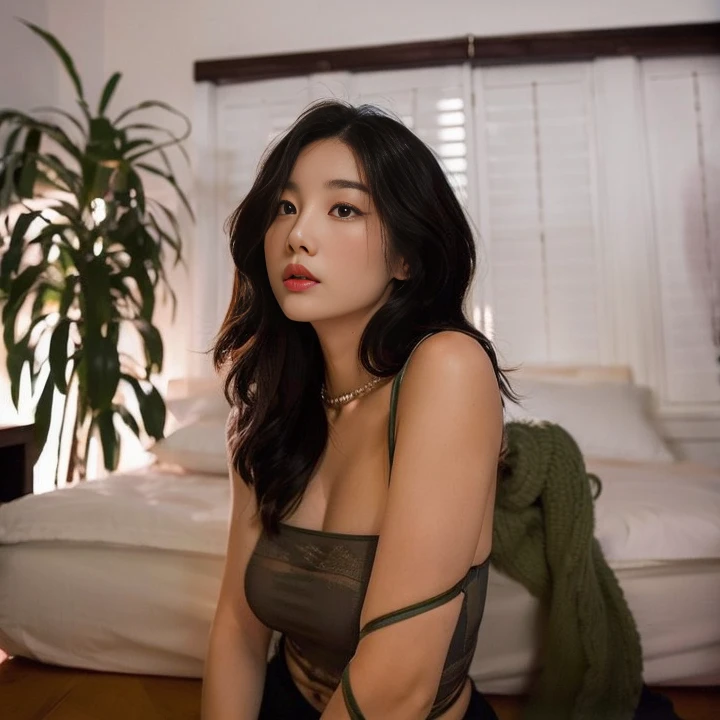 there is a woman sitting on a bed in a room, gorgeous young Mulher coreana, beautiful Asian girl, Asian girl, coreana, bela jovem Mulher coreana, beautiful south Mulher coreana, gema chen, posando em um quarto, an Asian woman, a young Asian woman, beautiful Asian woman, young Asian girl, Asian woman, taejune kim, Mulher coreana, asian women