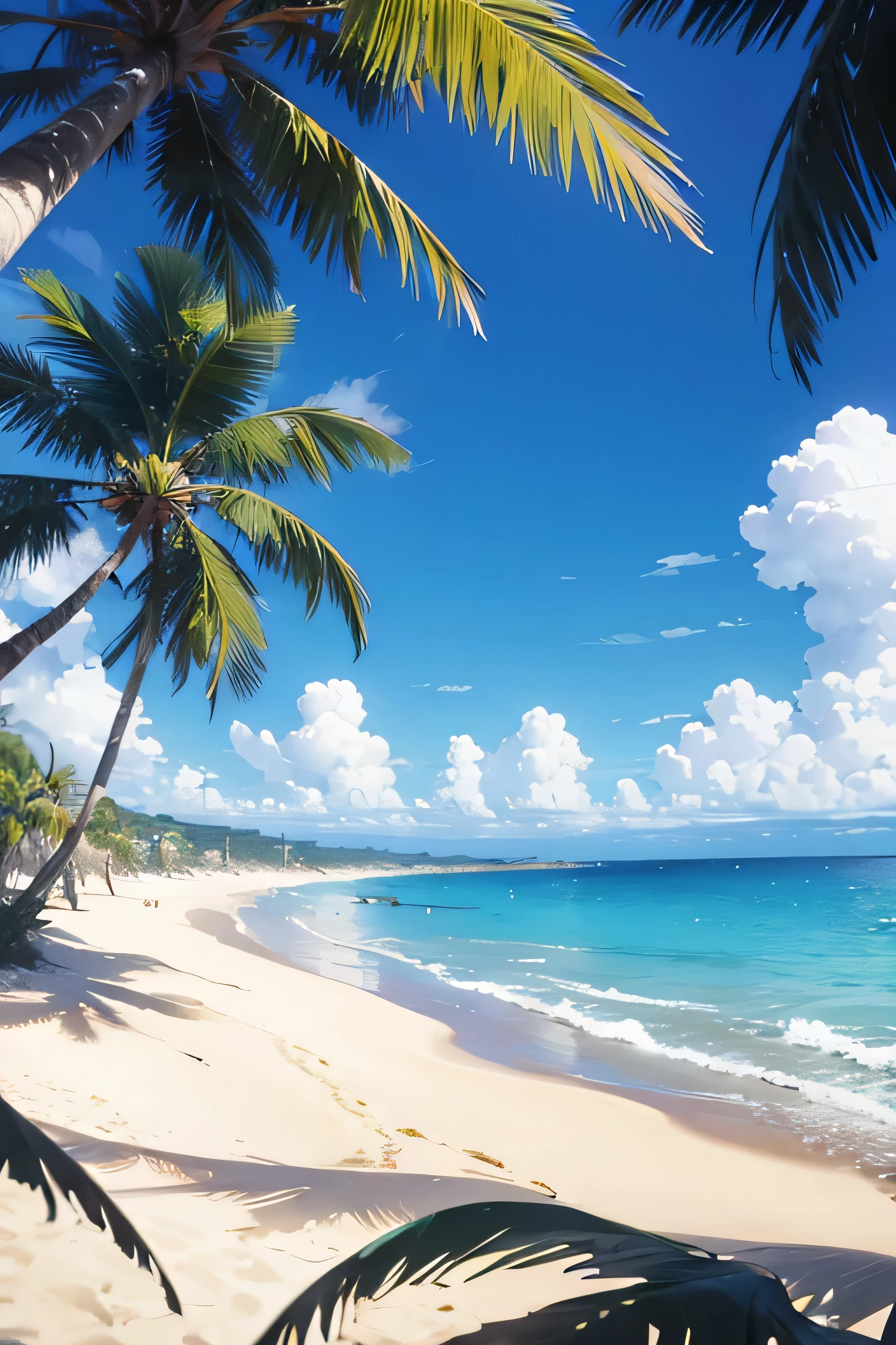 beach,clear sky, ,sea, palm