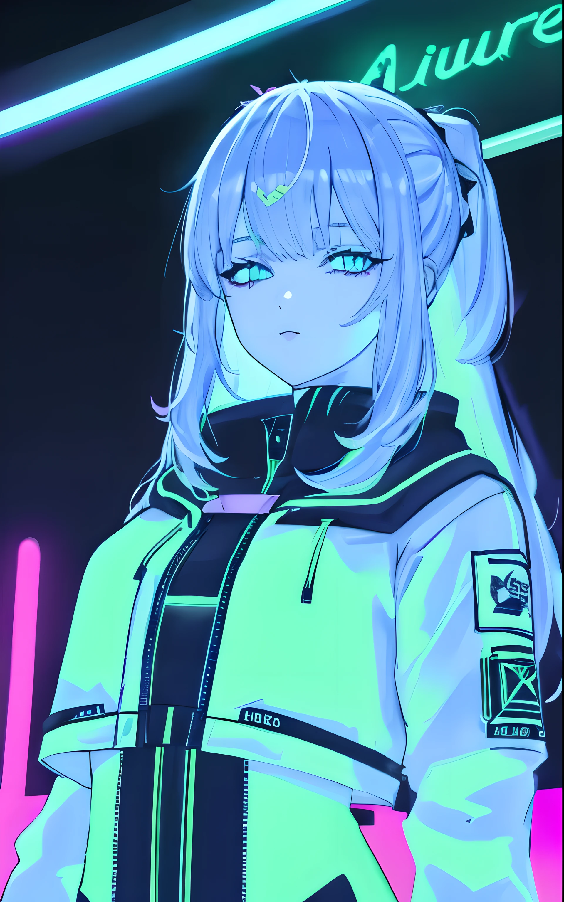 Una chica, obra maestra, Mejor calidad, ((cara detallada)), ((premiado)), (Alto detalle), afilado, 8k,color azúl neon, estilo cyberpunk, ((neon color)).