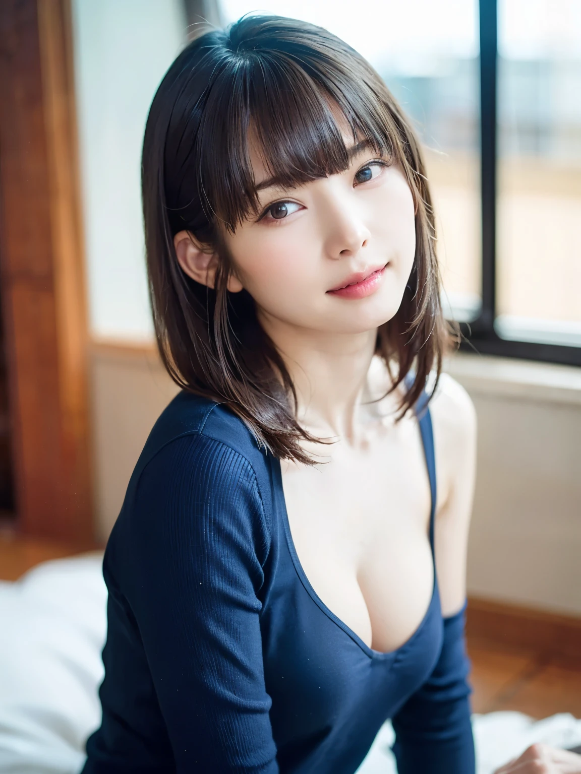 (Super real:1.4), (actual:1.4、Ideal body proportions:1.4、Beautiful symmetrical face、Bangs:1.4、shiny hair:1.4), debris flying、best quality、強烈なハイライトを持つ美しく詳細な女性Eye, Very detailedなEyeと顔, beautiful and fine Eye, That'That'That'ridiculous, unbelievable That'That'That'ridiculous,Lovely笑顔、 super detailed, high resolution, Very detailed, best quality, Masseter muscle part, ((japanese girl' high school uniform)), Very detailed, 8k wallpaper, growth, finely, Masseter muscle part,, best quality, Very detailedなええとユニフォーム8k壁紙, Light shines on your face、movie lighting、28 year old female、((dynamic poses))、(half)、(very tall supermodel:1.4、sitting cross-legged,Knees bent, black hair, medium short bob hair、long neck、please tell me your year'Eye、Rashi'beautiful teeth、Lovely、とてもLovely、charming beautiful woman:1.4、{巨big deal|big deal|巨big dealな|Trillion} boobgasm:1.4, split