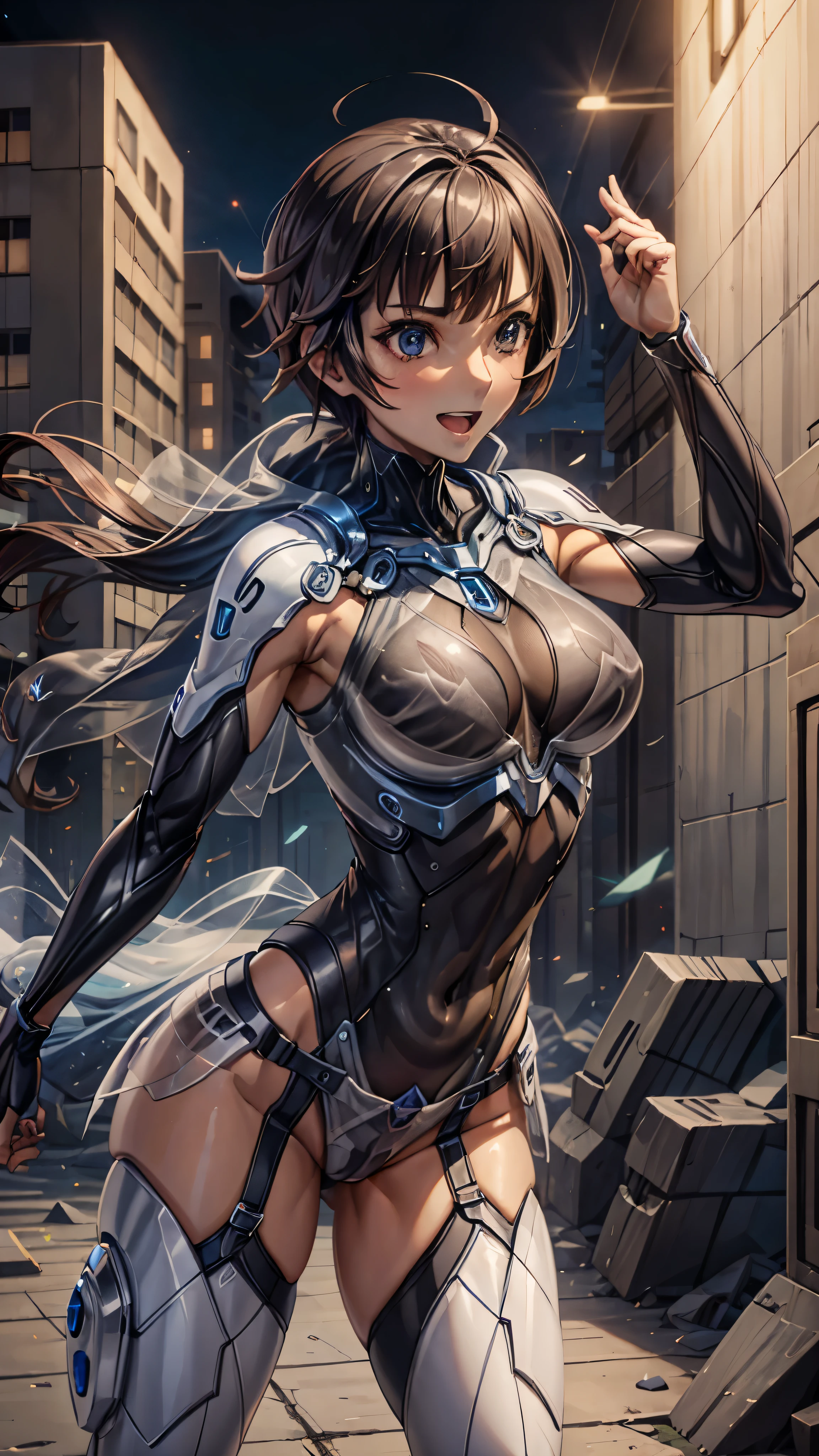 woman,20-year-old,,city,night,white tight miniskirt bodysuit,(Harada Makoto),open mouth smile,(((See-through)))