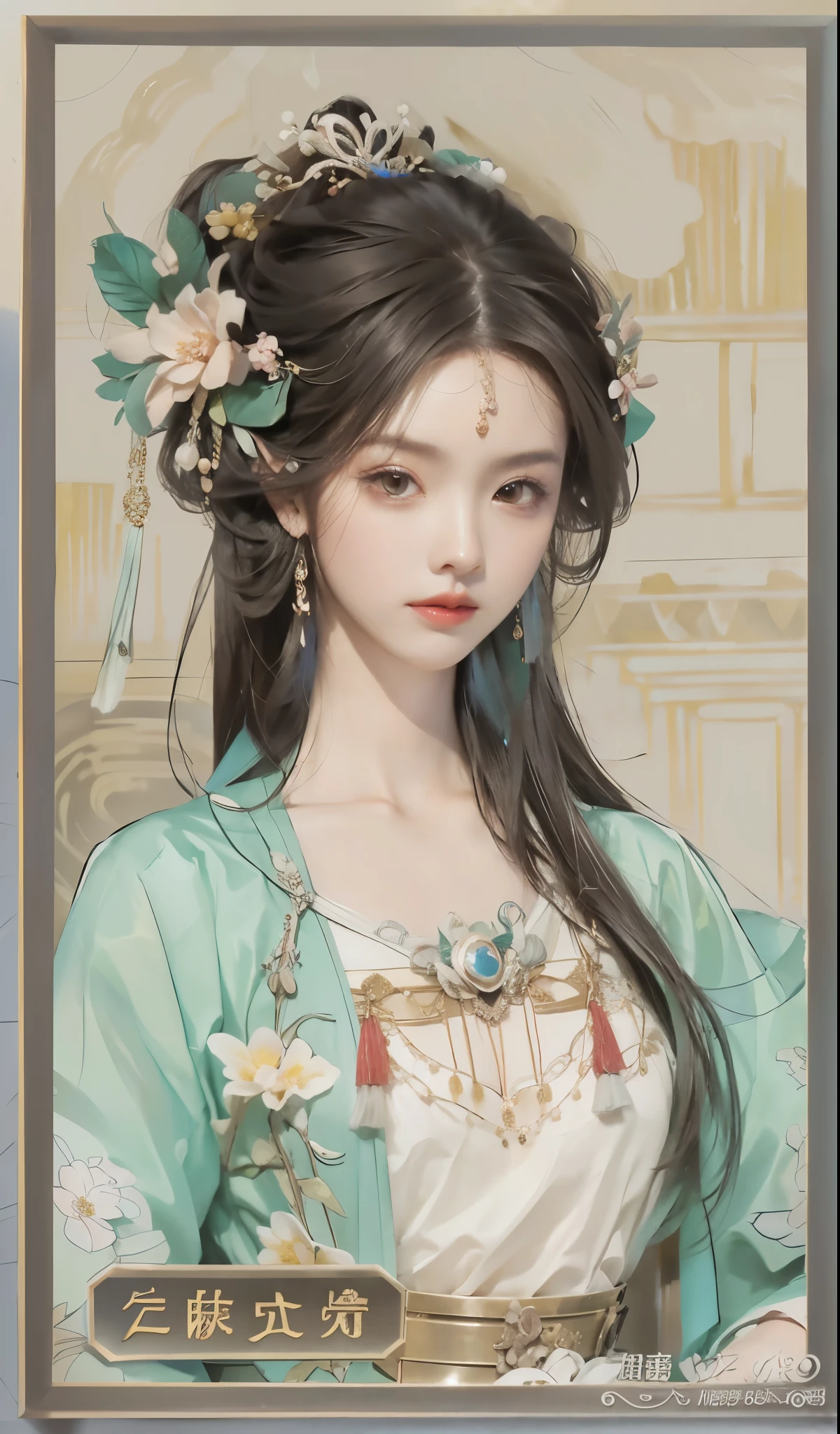 The face has changed, but the rest has not changed.，real person，Realistic，Close-up of woman with a flower in her hair, beautiful fantasy queen, ((beautiful fantasy queen)), ancient chinese princess, beautiful figure painting, palace ， A girl wearing Hanfu, Inspired by Qiu Ying, Inspired by Lan Ying, chinese princess, Queen of China, Princess of the Asian Dynasty, Chinese beautiful woman, Chinese art style