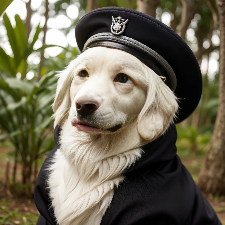 Romanian Raven Shepherd dog with abnormal sized hair, pelugem tamanho Gigantescos, pelagem muito longo e cor dos pelos albino, (((veste jaqueta de couro
preta brilhoso, black sergeant hat))), brincando com seus Brinquedos em um lindo quarto fofo, Dog with an expression of happiness when he sees his owner, Cachorro com boca aberta, posando para uma foto usando roupas fofas, fofo usando vestido fofo de princesa, luxurious hat, ties, Bandanas, vestido, cores fofas, children'dog clothing colors. low angle view, eye level shot (virilha),Just huge morbid thighs, gordinhas, extremamente grossas;,rima de trabalho, melhor qualidade, (Vista frontal), (vista da minhoca'olhos), perspectiva do olho do minhoca, low angle.