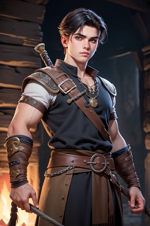 Joven, vikingo, cultura vikinga, con arcos en las manos, adiestramiento, Estilo Juego de Tronos, medieval, Pelo corto con flequillo, machista, male, (((joven))).