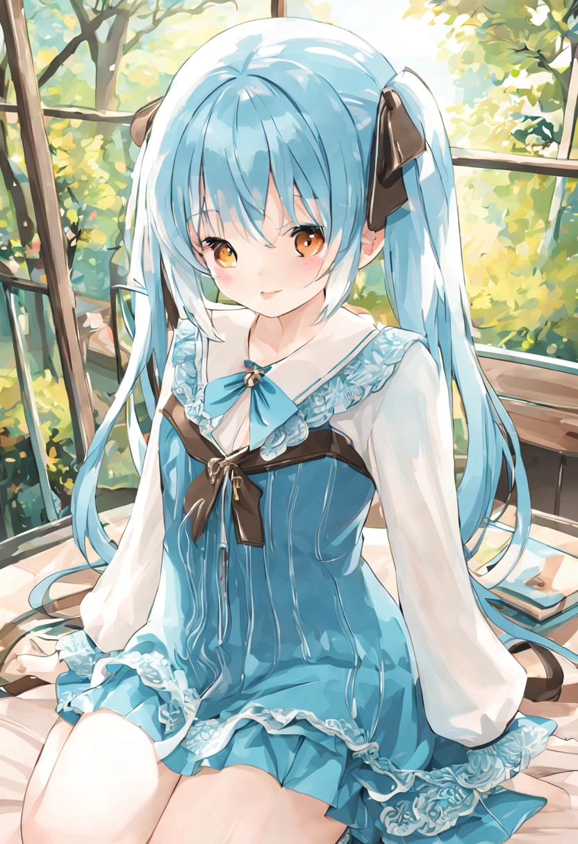 Beautiful girl blue hair twintails