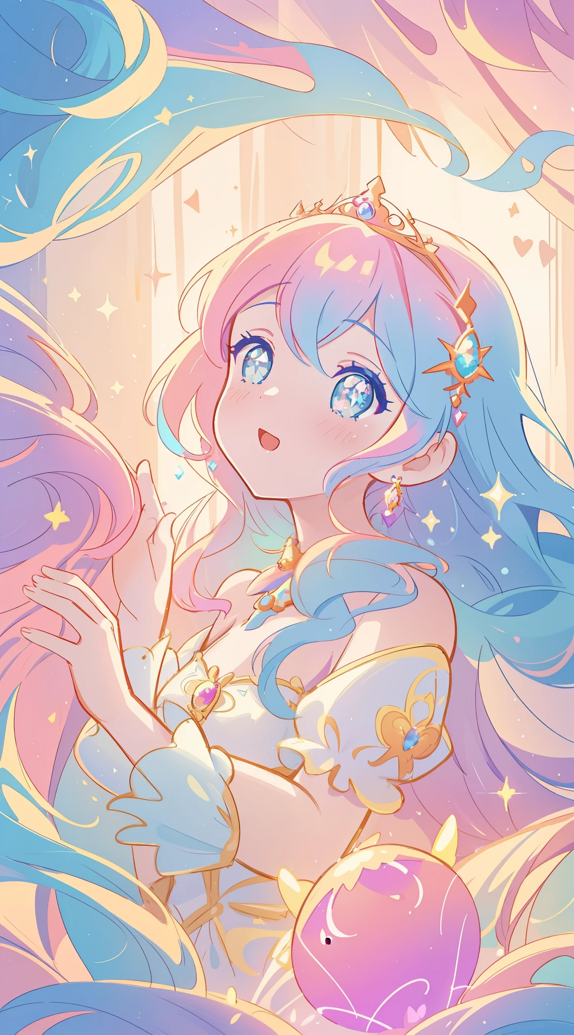 beautiful girl, puffy tiered princess ballgown, vibrant pastel colors, (colorful), magical lights, long flowing golden hair, inspired by Glen Keane, inspired by Lois van Baarle, disney art style, by Lois van Baarle, glowing aura around her, by Glen Keane, jen bartel, glowing lights! digital painting, beautiful digital illustration, fantasia background, whimsical, magical, fantasy, beautiful face, ((masterpiece, best quality)), intricate details, highly detailed, sharp focus, 8k resolution, sparkling detailed eyes