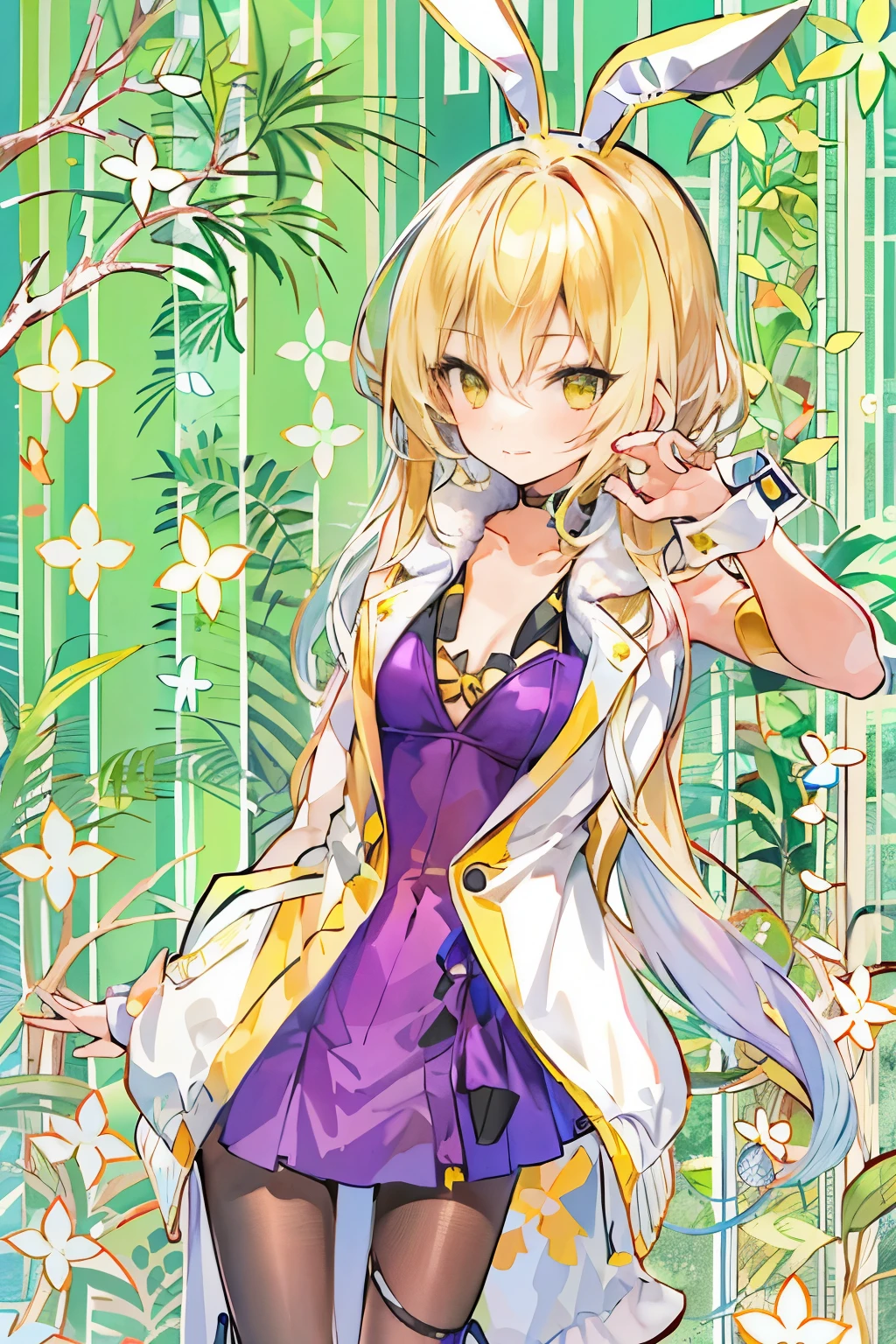 ice, 1 girl, alone, blonde hair, long hair, straight hair, yellow eyes, Sunny, Are standing, bunny costume, playboy bunny, Sexy armpits