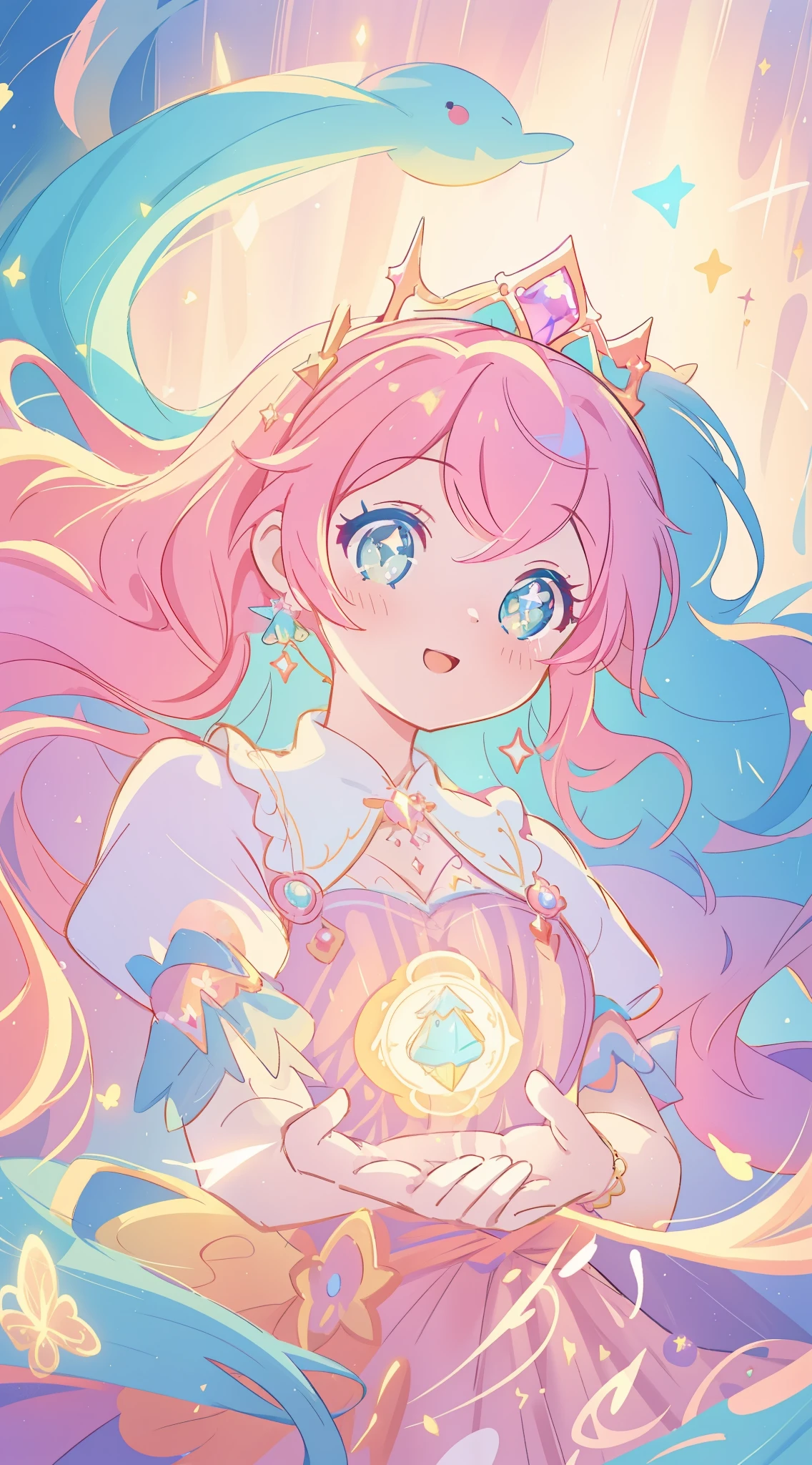 beautiful girl, puffy tiered princess ballgown, vibrant pastel colors, (colorful), magical lights, long flowing golden hair, inspired by Glen Keane, inspired by Lois van Baarle, disney art style, by Lois van Baarle, glowing aura around her, by Glen Keane, jen bartel, glowing lights! digital painting, beautiful digital illustration, fantasia background, whimsical, magical, fantasy, beautiful face, ((masterpiece, best quality)), intricate details, highly detailed, sharp focus, 8k resolution, sparkling detailed eyes