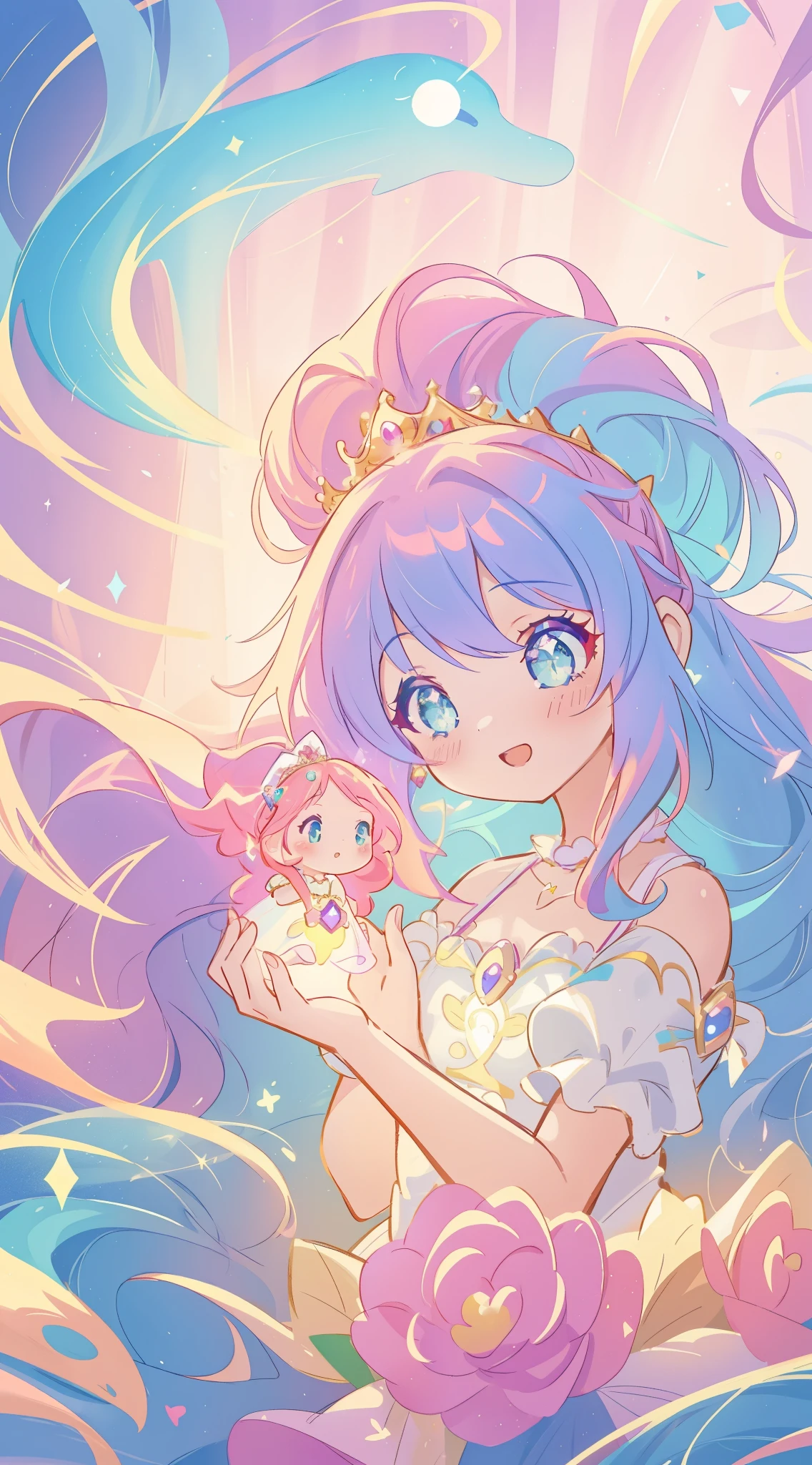 beautiful girl, puffy tiered princess ballgown, vibrant pastel colors, (colorful), magical lights, long flowing golden hair, inspired by Glen Keane, inspired by Lois van Baarle, disney art style, by Lois van Baarle, glowing aura around her, by Glen Keane, jen bartel, glowing lights! digital painting, beautiful digital illustration, fantasia background, whimsical, magical, fantasy, beautiful face, ((masterpiece, best quality)), intricate details, highly detailed, sharp focus, 8k resolution, sparkling detailed eyes