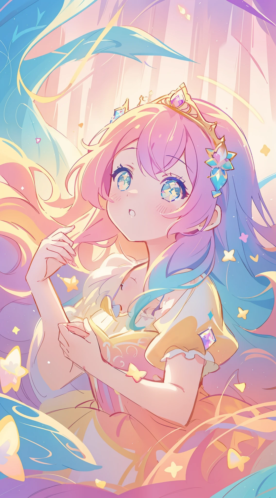 beautiful girl, puffy tiered princess ballgown, vibrant pastel colors, (colorful), magical lights, long flowing golden hair, inspired by Glen Keane, inspired by Lois van Baarle, disney art style, by Lois van Baarle, glowing aura around her, by Glen Keane, jen bartel, glowing lights! digital painting, beautiful digital illustration, fantasia background, whimsical, magical, fantasy, beautiful face, ((masterpiece, best quality)), intricate details, highly detailed, sharp focus, 8k resolution, sparkling detailed eyes