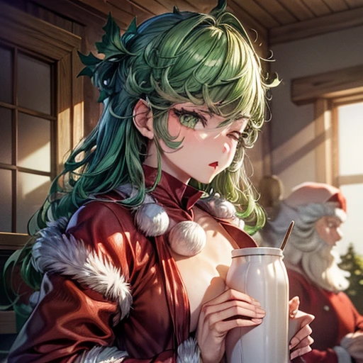 (((1 girl))), (Tatsumaki of a punch man), (short green hair), (green eyes), small chest, (((wearing sexy Santa Claus outfit))), (whole body view), (in the motel room), (((slender, muscular legs))), thin waist, stomach muscles, big ass, (((full body photo))), black high heel shoes, (SQUATTING POSITION, LEGS SPREAD, with one eye closed and showing the tongue very sensual), (((very sensual expression))), (HDR), eye reflection, extended eyes, extended eyes, Moody, anime, minimalism, anime style, ray tracing, Cinematic lighting, Cinematic lighting, shine, shine, JPEG artifacts, bright light, god rays, ray tracing, drop shadow, panorama, Sony FE, from behind, Underneath, Underneath, UHD, piece of master, precise, precise, anatomically correct, Super Detail, high quality , best quality , very high, 16k