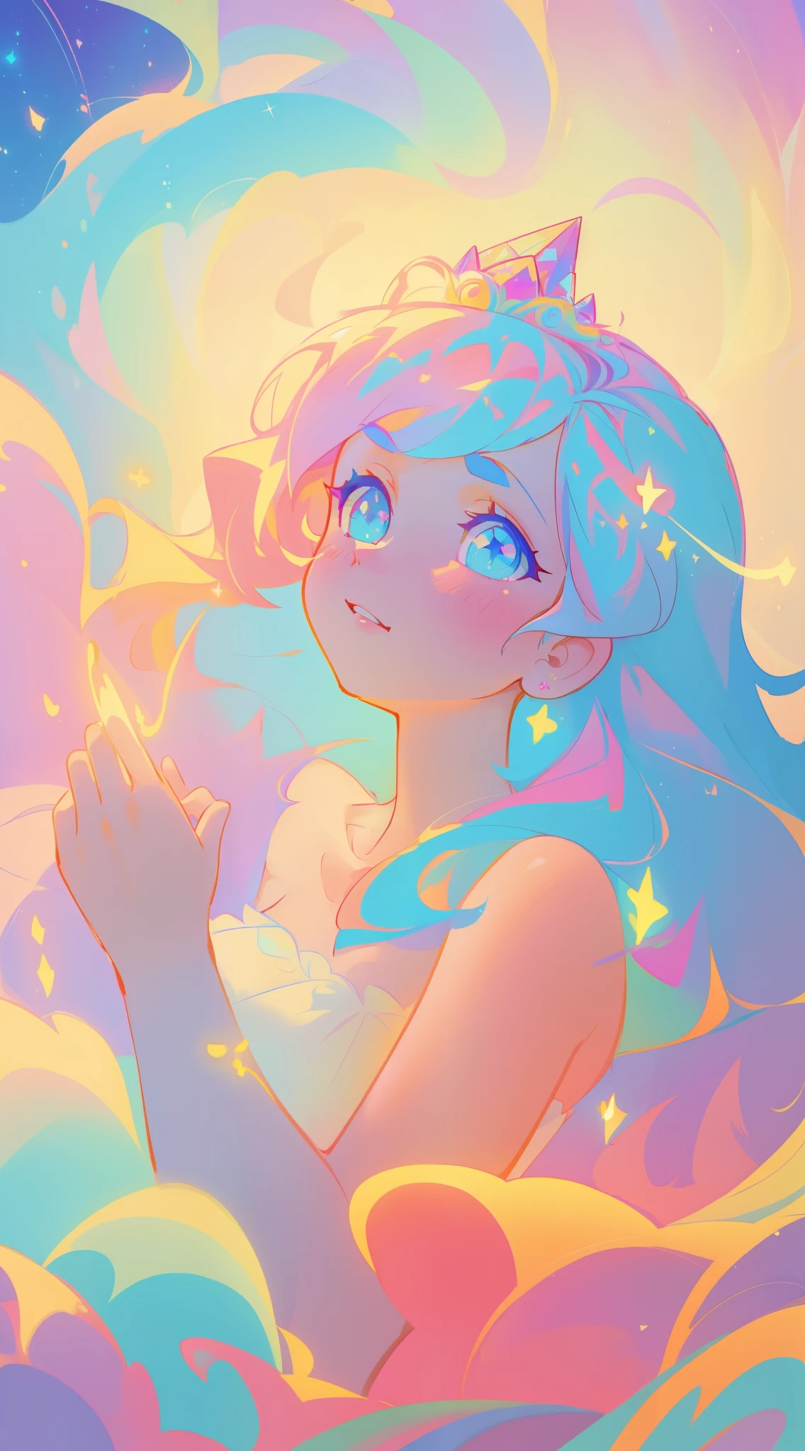 beautiful anime girl, portrait, vibrant pastel colors, (colorful), magical lights, long flowing colorful hair, inspired by Glen Keane, inspired by Lois van Baarle, disney art style, by Lois van Baarle, glowing aura around her, by Glen Keane, jen bartel, glowing lights! digital painting, flowing glowing hair, glowing flowing hair, beautiful digital illustration, fantasia background, whimsical, magical, fantasy, beautiful face, ((masterpiece, best quality)), intricate details, highly detailed, sharp focus, 8k resolution, sparkling detailed eyes, liquid watercolor