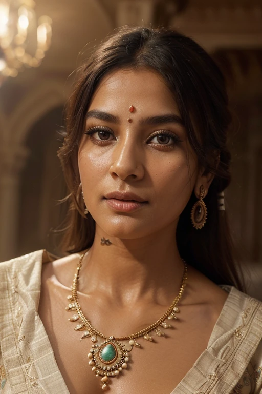 Highly detailed CG Unity 8k wallpapers., Highest quality, Masterpiece, (realistic, realistic:1.4), Ultra high resolution, (Beautiful old Indian woman in traditional Indian clothing, 2000 years old.), Inside a marble room decorated with patterns in an Indian castle., perfect female figure, Very amazing, Breathtakingly beautiful faces, enchanted goddess, Chapped lips, shiny skin, cinematic composition, Professional warm light and shadows, ((Very detailed eyes and face, Eyes with beautiful details, The skin is incredibly fine and realistic.)), (correct body balance, precise hand, Precision eyes) information