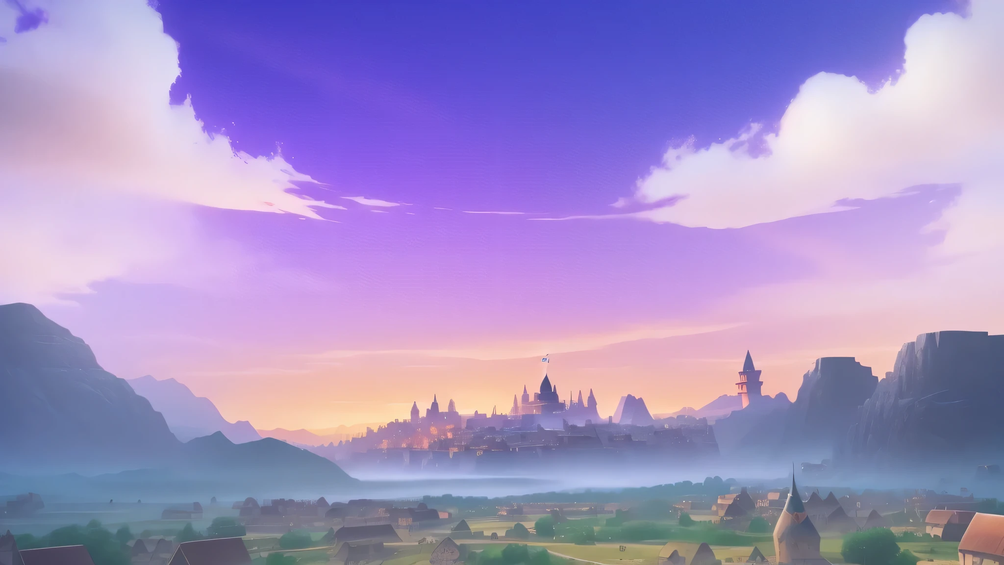  Magic battlefield background, distant village background, Epic background, shiny city in the distance, background art, Land of Light background, arena background, cutscene, odin's stone arena background, background artwork, Magic battlefield background, low quality footage, town in background, game screen