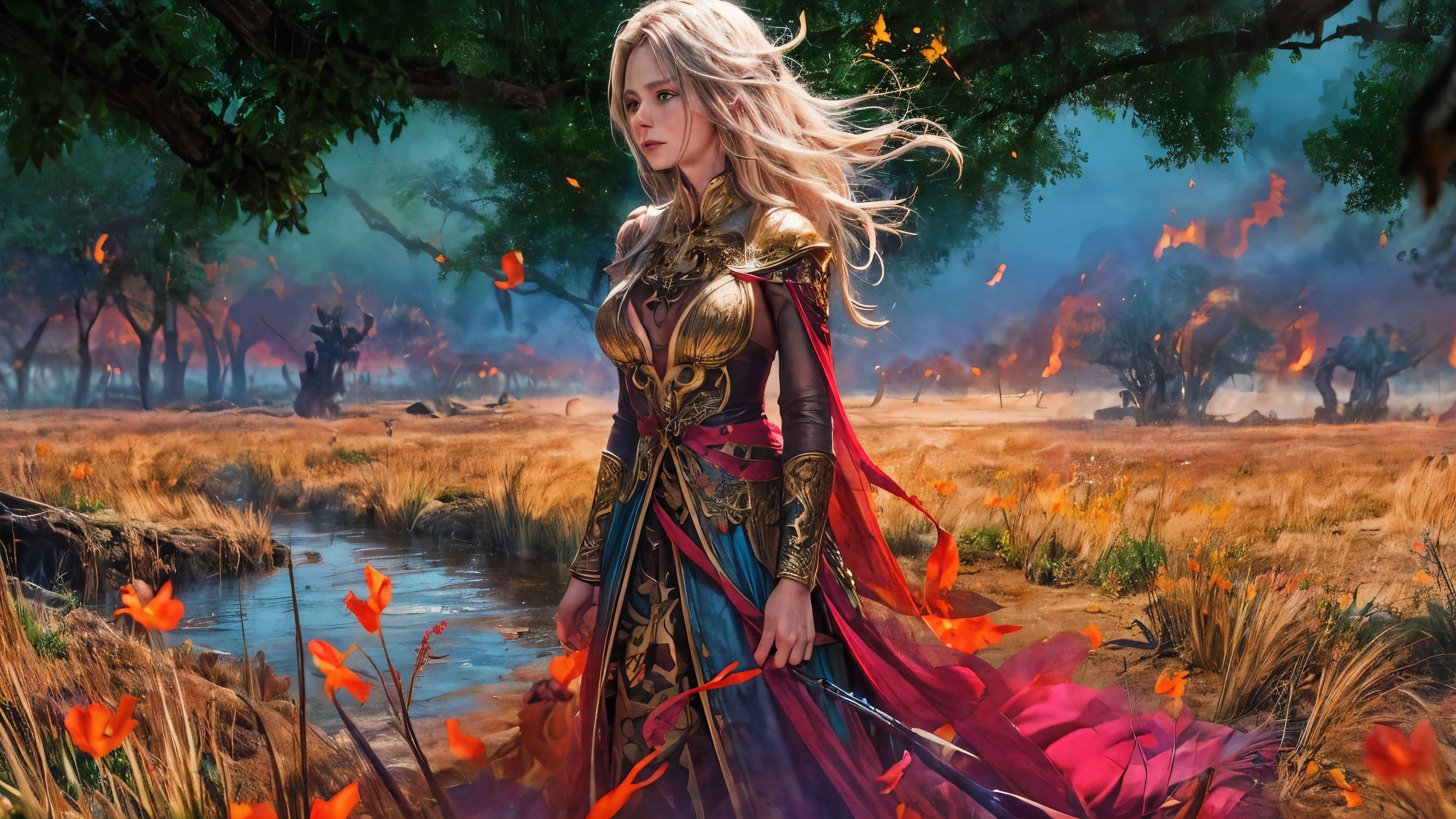 This mind, a battlefield of clashing thoughts,
Where flowing fields of joy quickly turn to naught.
Grace and love, planted seeds trampled underfoot

Amidst fiery regrets that leave scorched earth soot.
Splintered spears now broken staffs,
Mercy's shards meet torment's wrath.
An oasis of peace an elusive, desperate quest;
Calm but a momentary guest.
The fires rage yet flowers bloom,
Both beauty and destruction loom.
This mind, a dichotomy of waste and wonder;

Of hope and hurt torn asunder.