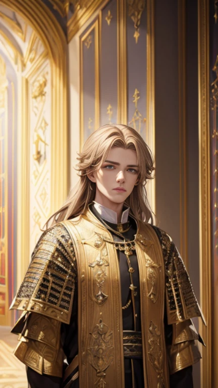 ((masterpiece)),((best quality)),8 thousand, very detailed, very detailed, stylish pose, 13 year old boy in the Middle Ages, king of denmark, Long-haired, Wearing a golden crown with red jewels, the most handsome in the world, dressed like a king, walk towards the camera, (very detailed clothes), (very detailed 왕관), pale skin, slim body, (palace interior background:1.7), (subjects in the background: 1.6), real skin texture, dark cinematic lighting, handsome man, cute looking,, reality, clear face, Clear, bright eyes, high detail, cinematic lighting, motion blur, ray tracing, reflective light, (enlargement), masterpiece, best quality, high quality, anatomically correct, textured skin, high details, super detail, 1080p, UHD, HD