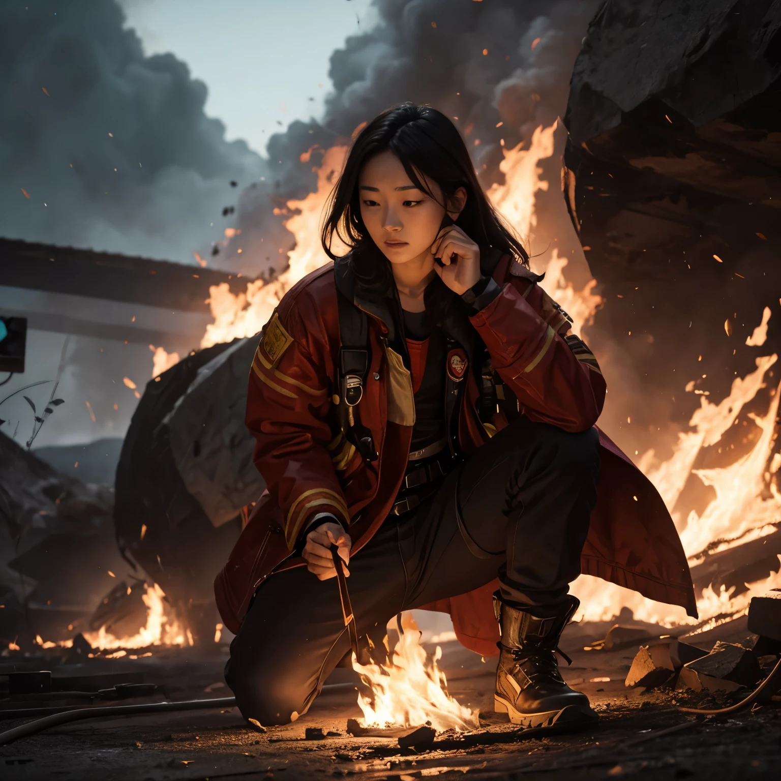Close up A beautiful girl rides a big dragon in the middle of a destroyed city,8k detailed