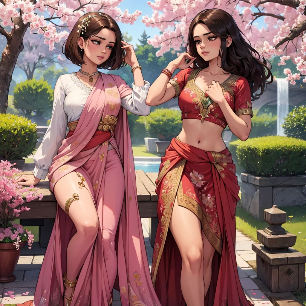 (best quality,4k,8k,highres,masterpiece:1.2),ultra-detailed,(realistic,photorealistic,photo-realistic:1.37),Emma Watson in Indian Pink Saree,cute smile,shyness,extremely detailed face and eyes,beautiful detailed lips,soft and smooth light,detailed hands with long slim fingers,detailed costume with intricate patterns,full body view,traditional Indian garden as the background,vibrant colors,HDR lighting,peaceful ambiance,traditional art style,graceful poses,glimmering sakura petals in the air