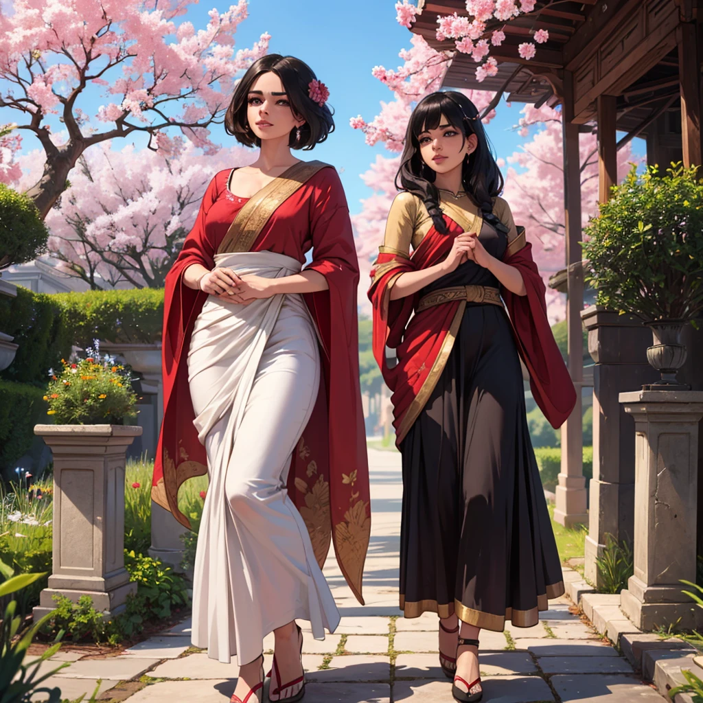 (best quality,4k,8k,highres,masterpiece:1.2),ultra-detailed,(realistic,photorealistic,photo-realistic:1.37),Emma Watson in Indian Pink Saree,cute smile,shyness,extremely detailed face and eyes,beautiful detailed lips,soft and smooth light,detailed hands with long slim fingers,detailed costume with intricate patterns,full body view,traditional Indian garden as the background,vibrant colors,HDR lighting,peaceful ambiance,traditional art style,graceful poses,glimmering sakura petals in the air