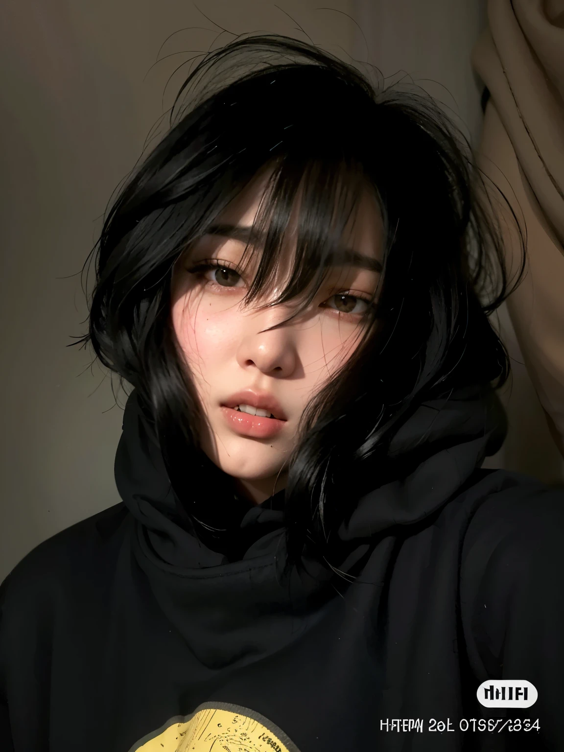 mulher arafada com cabelo preto e um moletom preto, black haired garota usando moletom, cruel korean goth girl, Ulzzang, garota usando moletom, coreana, corte de cabelo preto hime, 🤤 retrato de meninan girl, young cute wan asian face, ela tem cabelo preto com franja, asian face, a young Asian woman, em um moletom preto