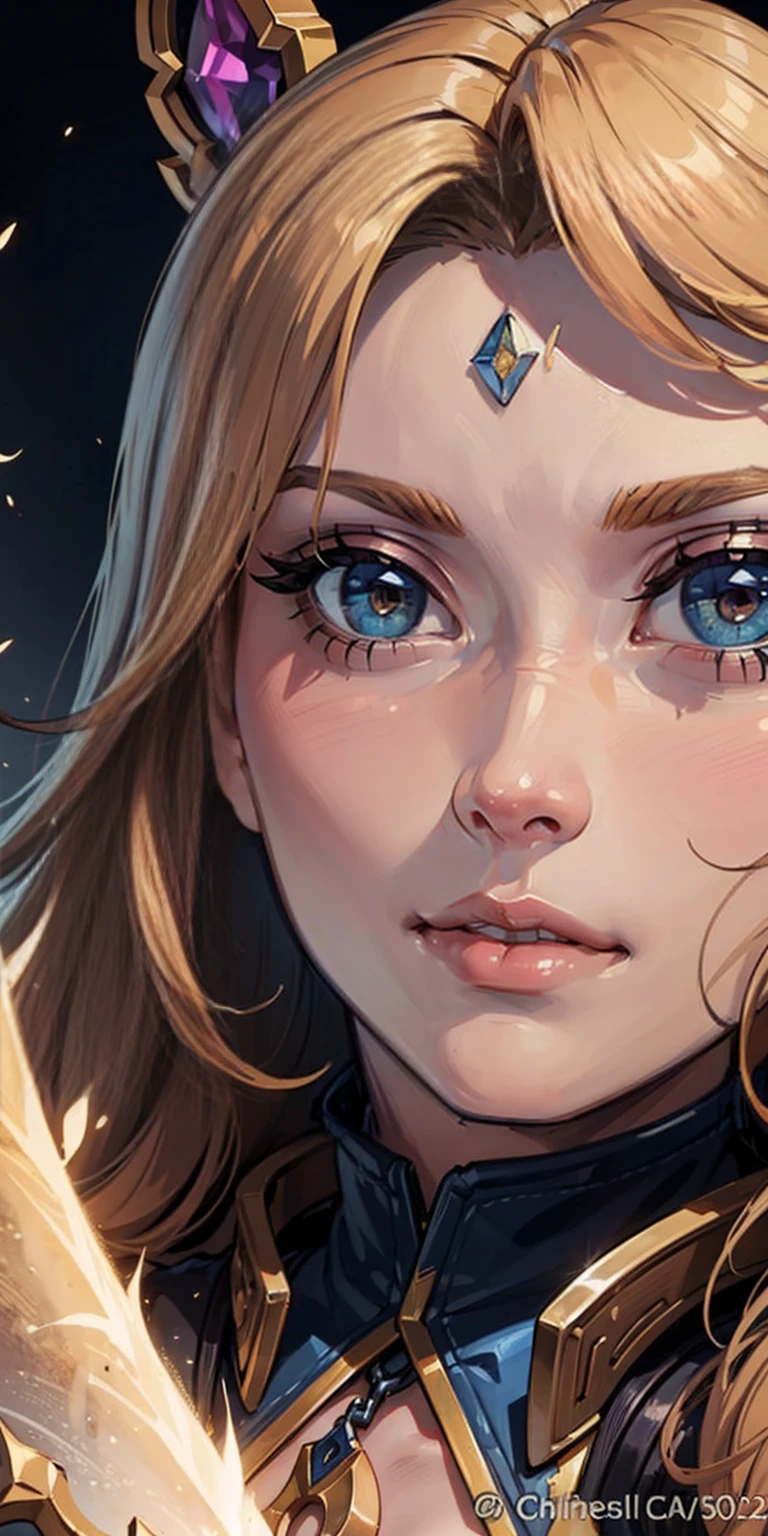 master piece, very high quality, Official Art, Beautiful and Aesthetic: 1.2), ultra-detailed complex 3D rendering of the face, ultra-detailed eyes, ultra-detailed perfect nose, ultra-detailed perfect glossy mouth, seraphine league of the legends.