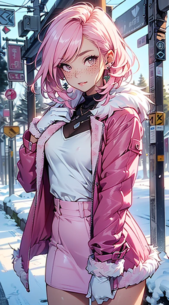 cute goblin,(((a bit loliy a bit body,a bit))),(((6 years ime goblin loli with extremelye and beautiful fuchsia hair)), (((goblin))), (((goblin ears))),
(((flat chest))),((((fuchsia hair:1.35,short fuchsia hair,colored inner hair,ear breathing)))),(pink eyes:1.5,beautiful and fine eyes,symmetrical eyes),(((freckles on the face,freckles,frecklesのある女の子))),(((Glossy skin:1.5,bright skin: 1.5,tanned skin,shiny skin,very shiny skin,shiny body,plastic glitter skin,exaggerated shiny skin,illuminated skin))),(delicate and fine fingers,detailed body,human hand,(detailed face)),
cute,Slutty,erotic,Bold,(((NSFW))),
zettai ryouiki,revealing clothing,show your skin,(((Sexy pink fur coat, Pink fur coat costume, Wearing a pink fur coat:1.3,pink winter coat))), ((pink mini skirt,毛皮のようなエッジのpink mini skirt,visible lace strap)),(white gloves,pink clothes,half naked,with a bit pink clothing,((((Furry edge clothing)))),(((Complex outfit,Complex clothes))),
(dynamic pose:1.0),embarrassing,(Centered,Scale to fit,Rule of thirds),
Snowy pine forest at night, In the clouds of a dark storm,winter,scenery:1.25,snowy forest background christmas tree,
High resolution, sharp focus, (Super detailed, very detailed), (realistic artwork:1.37),(very detailed CG unity 8k wallpaper),((Synthwave background theme)),(((Bright colors,))),(Complex),(masterpiece),(highest quality),