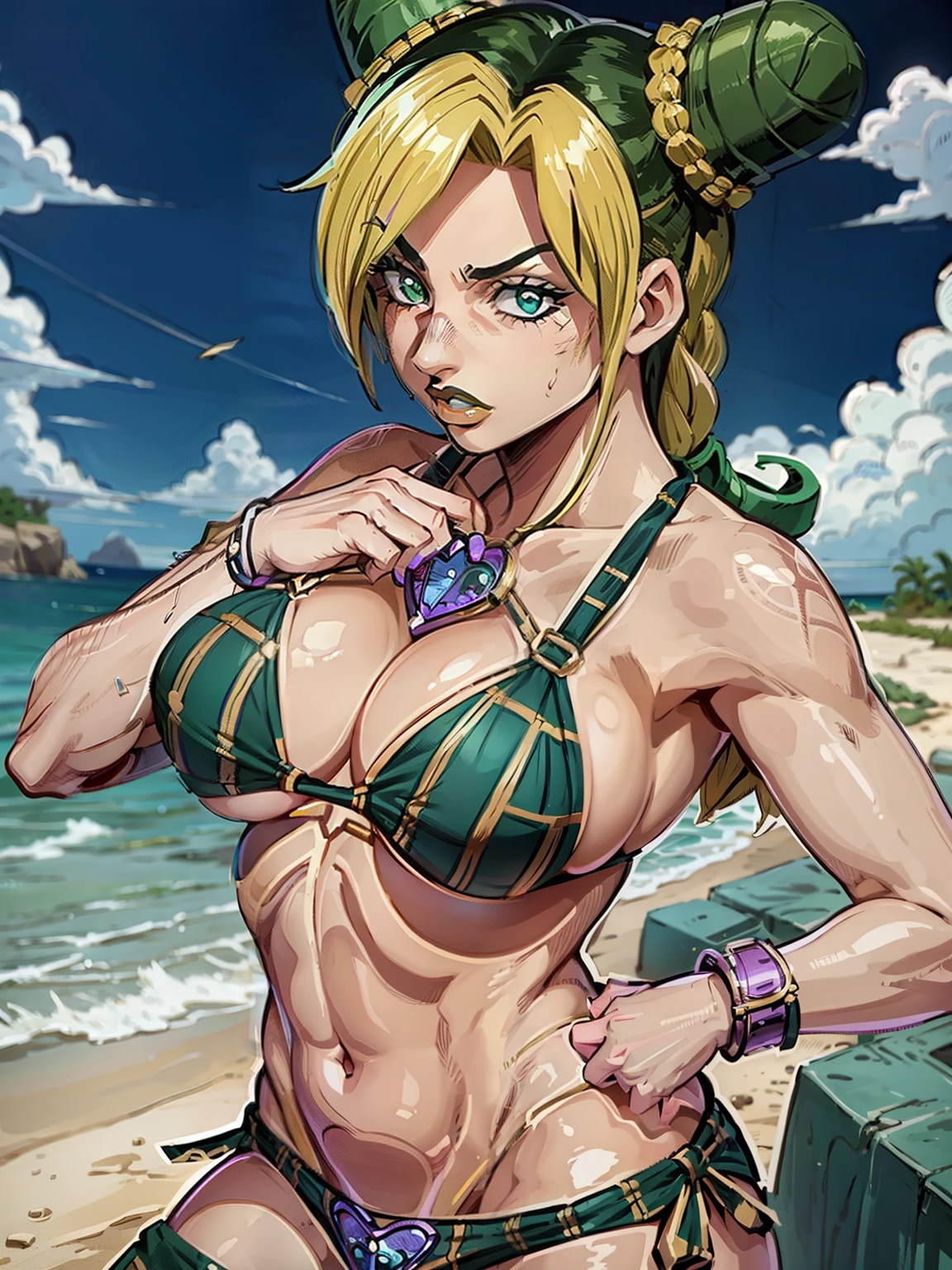 Jolyne, micro bikini, (((gigant breasts)))