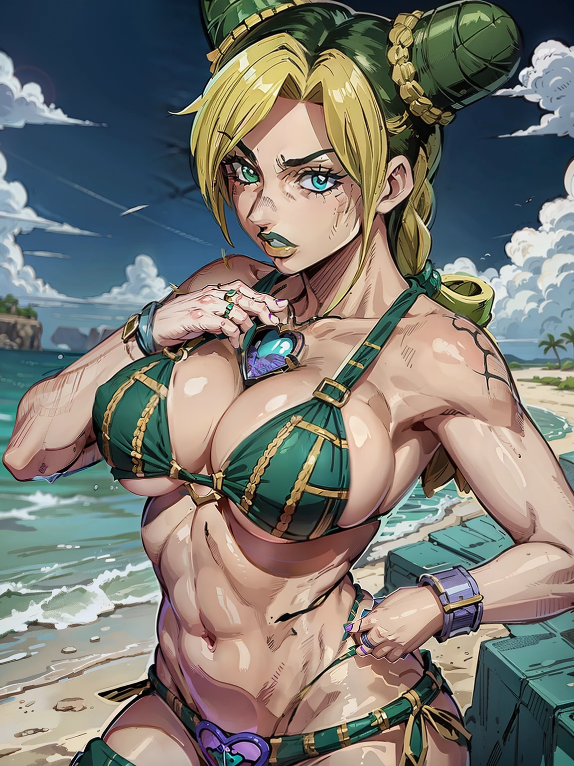 Jolyne, micro bikini, (((gigant breasts)))