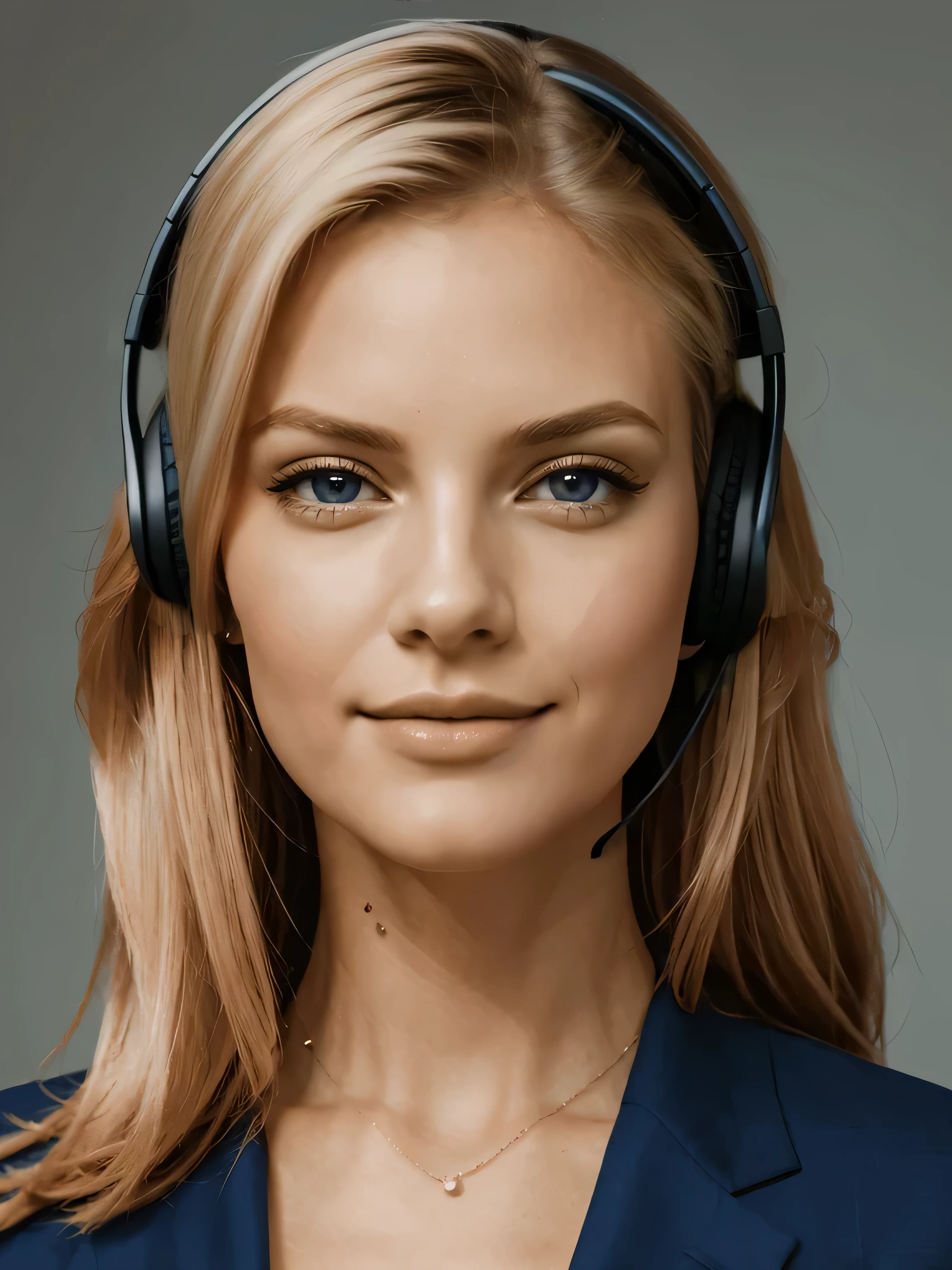 (headphones with microphone), Beautiful blonde woman wearing a callcenter headset that has a microphone