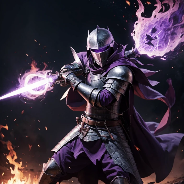 A knight with purple flame going to war