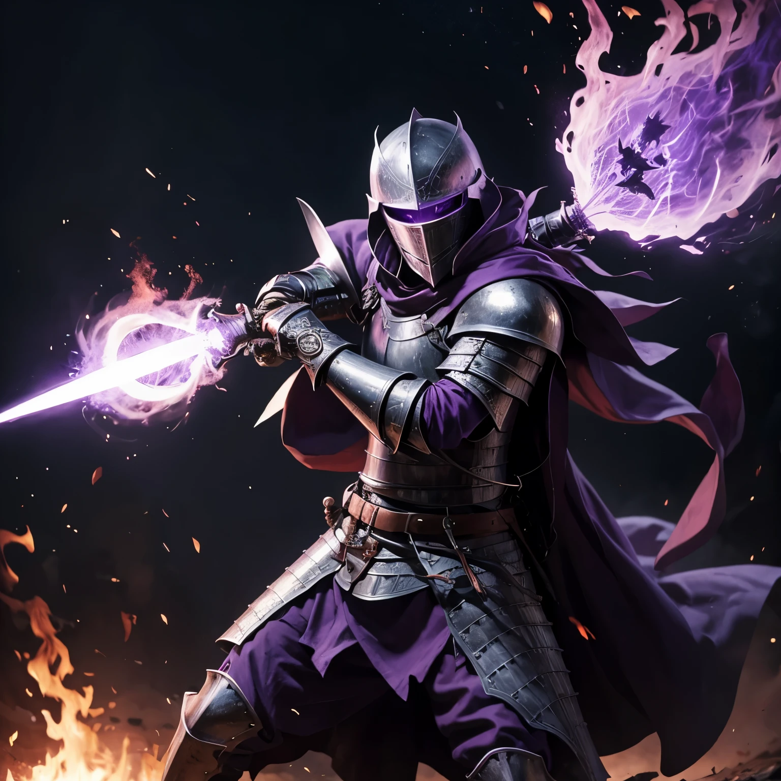 A knight with purple flame going to war