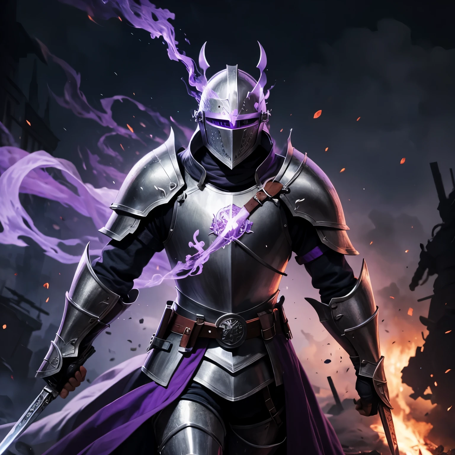 A knight with purple flame going to war