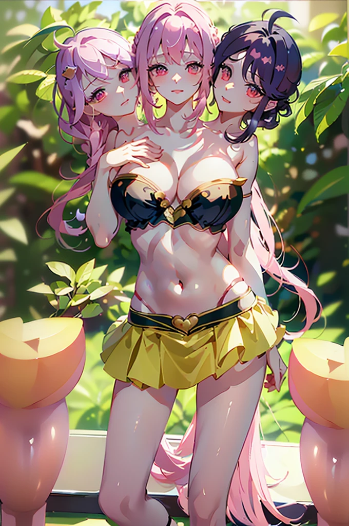 (masterpiece, best quality),best quality, best resolution, (ultra-detailed), (3heads:1.4), 1girl, (komeji satori:1.3), masterpiece, best quality, light blue top, crop top, ((stomach)), midriff, ((groin)), pink skirt, normal ears, shackles, pink hair, very long hair, wavy hair, sidelocks, red eyes, detailed eyes, parted lips, single horn, sweat, cute, toned belly, hand on own chest, eyelashes, (22 year old woman:1.3), (masterpiece:1.4), (best quality:1.4), (beautiful detailed extremely detailed CG, extremely delicate and beautiful, depth of field, (finely detailed face), (perfect details:1.1), (mature female:1.3), wide pelvis, slender, large veiny breast, 8k resolution, high quality, high definition, extremely detailed, masterpiece, best quality, pink hair, long hair, alluring presence, braid, short skirt, close up, big tits, young, black headband, hair ornament,