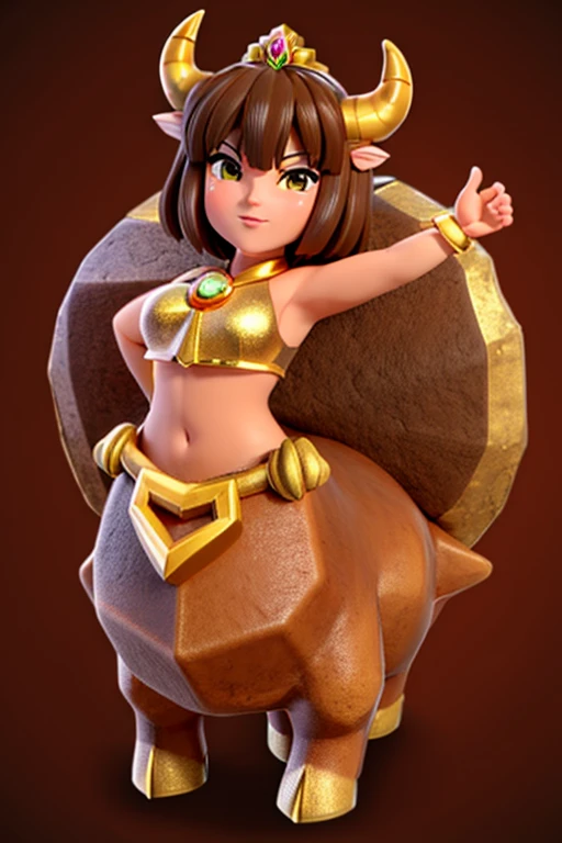 anime style; 3d; glitter; horoscope sign Taurus goddess; color brown; Bull details; ♉ symbol; aragonite stone;