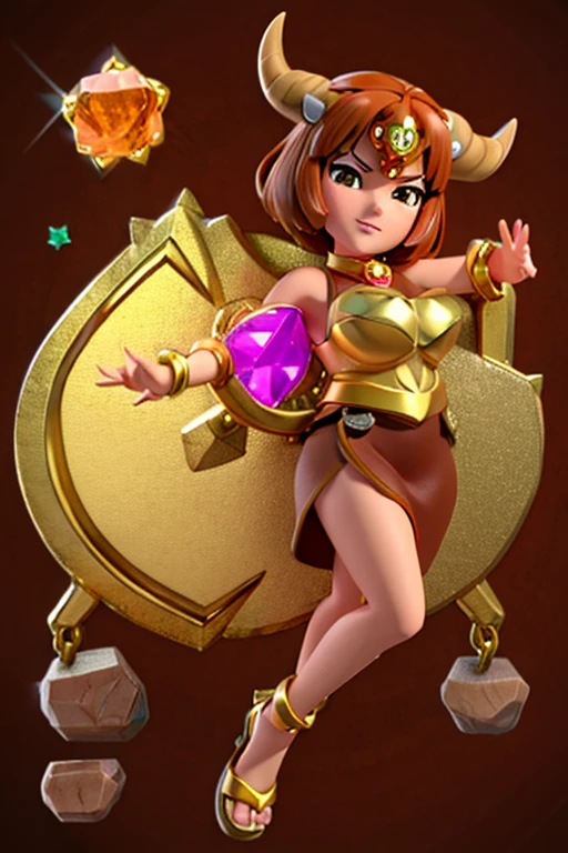 anime style; 3d; glitter; horoscope sign Taurus goddess; color brown; Bull details; ♉ symbol; aragonite stone;