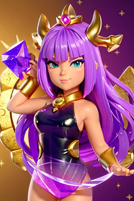 anime style; 3d; glitter; horoscope sign Cancer goddess; color lavender; Crab details; ♋ symbol; amethyst stone;