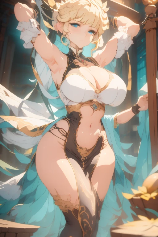 a close up of a woman in a costume holding a sword, 3 d render character art 8 k, render of april, render of mirabel madrigal, render of a cute 3d anime girl, full body xianxia, v from devil may cry as an elf, 8k octae render photo, angel knight girl, divine render, mechanized valkyrie girl,巨大的乳房、乳沟