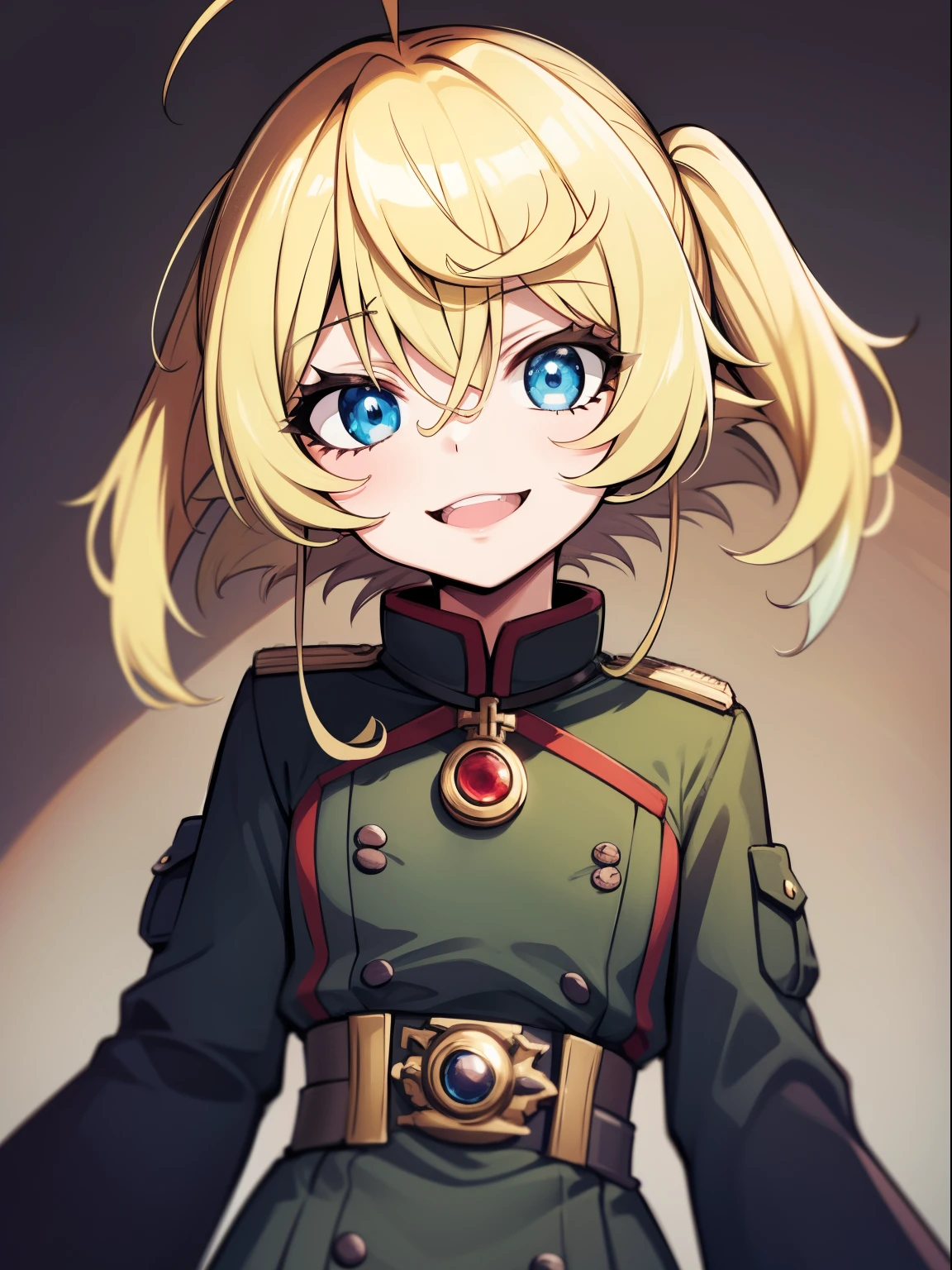 Tanya Degurechaff, Miitar uniform, evil smile, short stature, Killer eyes, psychotic eyes