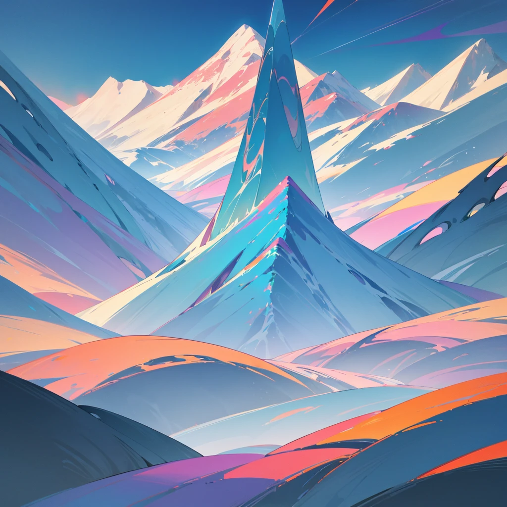 A vibrant and dynamic mountain abstract art piece, 'Ephemeral Peaks' captures the essence of majestic peaks in a surreal realm. The artist masterfully blends bold, unconventional colors, emphasizing the interplay of light and shadow. Geometric forms and sweeping lines convey a sense of movement, while textured layers add depth and complexity. The composition, inspired by a breathtaking mountain photo, invites viewers to explore the intersection of reality and abstraction, evoking a fleeting and ethereal beauty in the mountainous landscape.